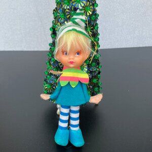 Napco Japan Mod Stripe Pixie Blue Eyed Girl Elf Christmas Ornament